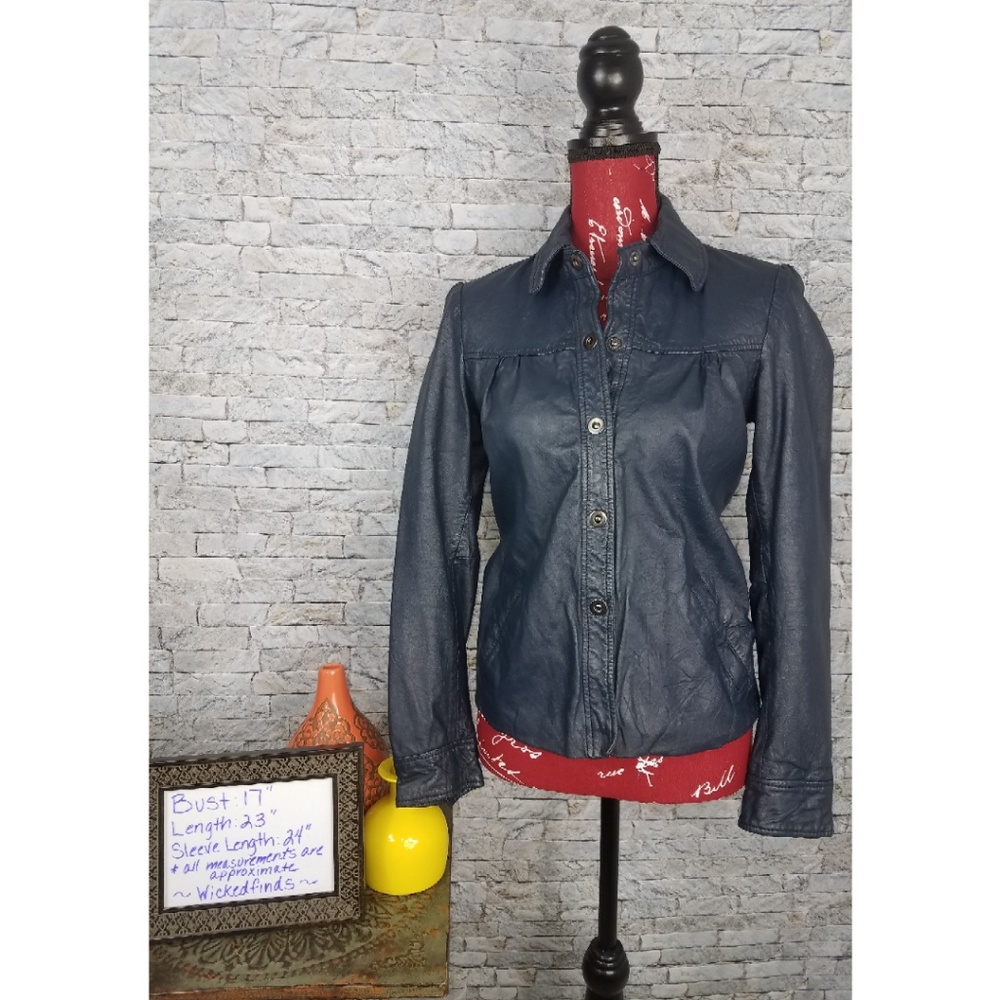 Le KRUDER Navy Leather Jacket size Medium